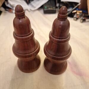 Vintage Kitchen Primitive Rustic Country Wooden Salt And Pepper Shakers 5"